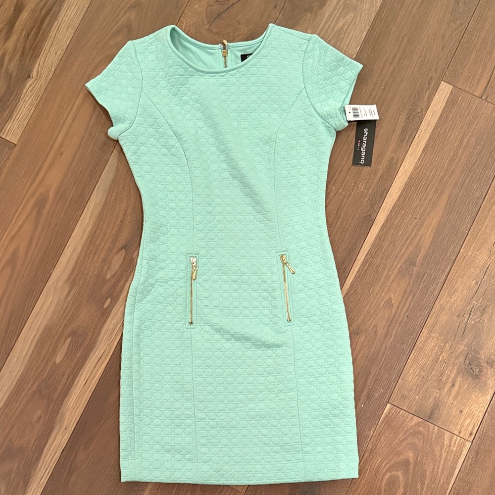 Sharagano Light Green Textured Mini Dress
